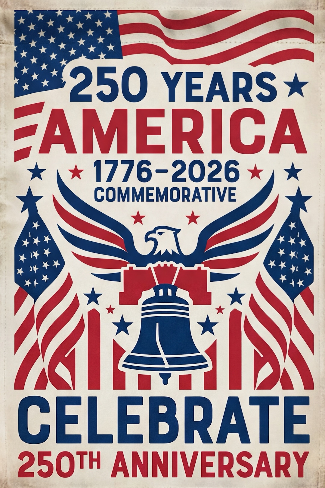 250 Years America Commemorative – 1776–2026 Liberty Bell Eagle Print — Patriotic Wall Art 1776-2026