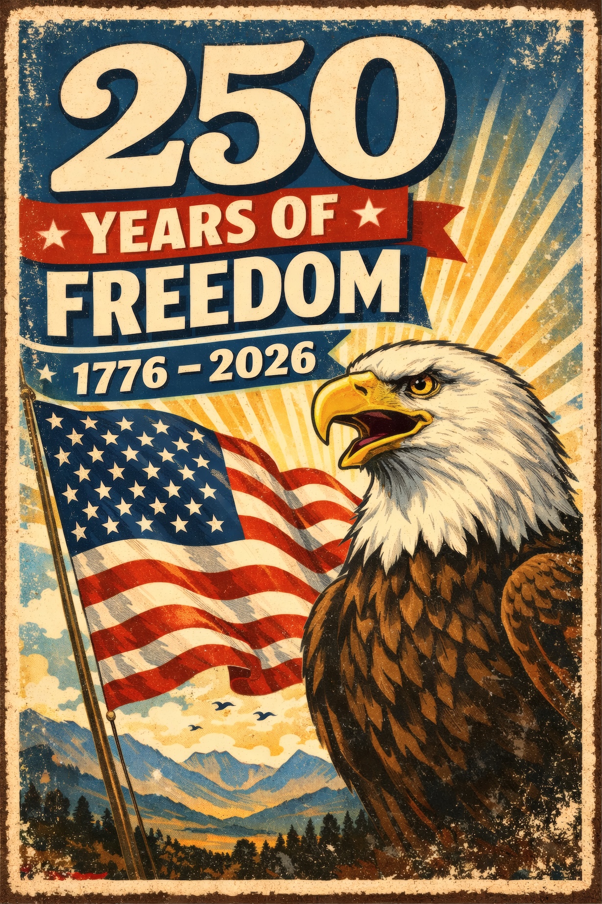 250 Years of Freedom Poster – 1776–2026 Eagle Anniversary Print — Patriotic Wall Art 1776-2026