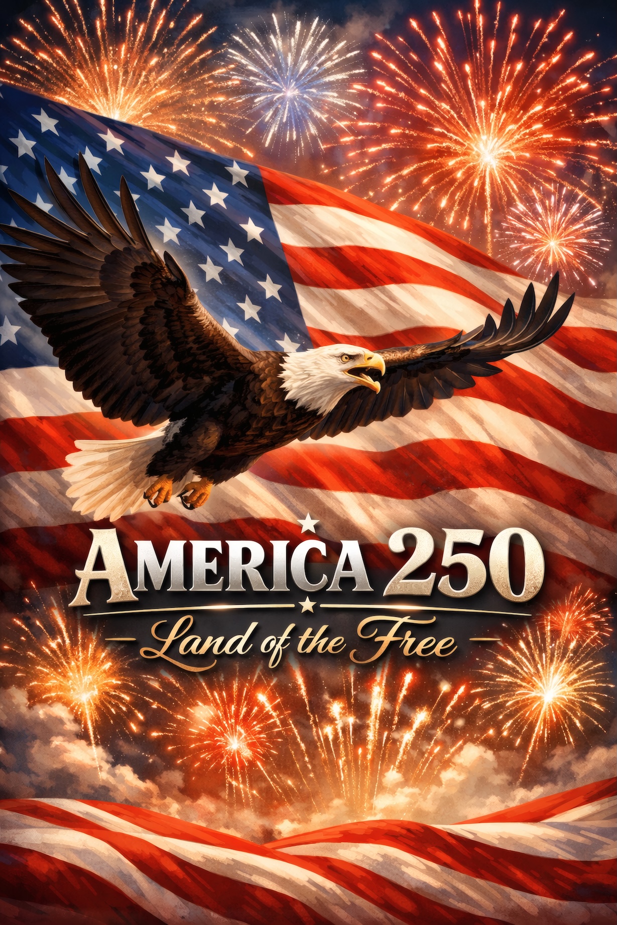 America 250 Land of the Free – Majestic Eagle Landscape Patriotic Art — Patriotic Wall Art 1776-2026