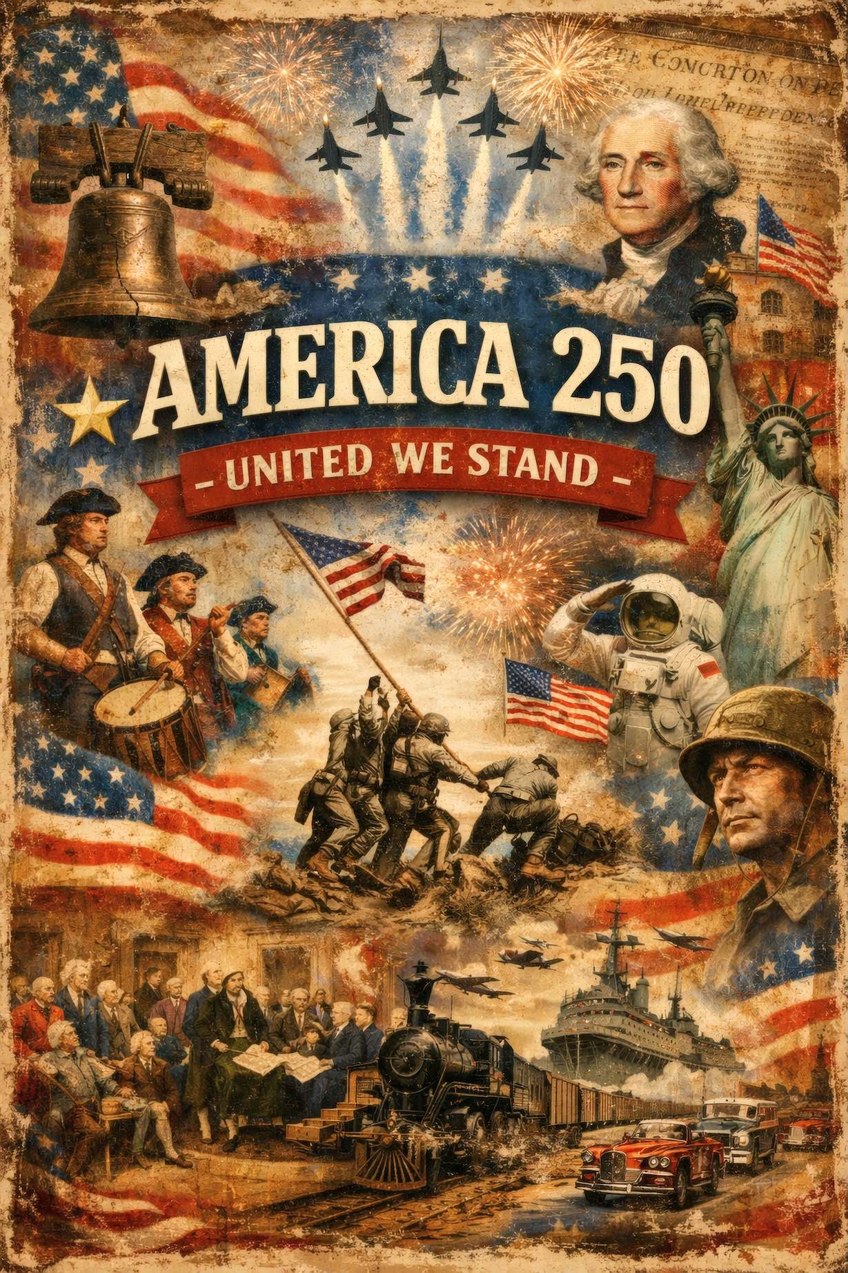 America 250 United We Stand – Eagle Freedom Champions Patriotic Art — Patriotic Wall Art 1776-2026