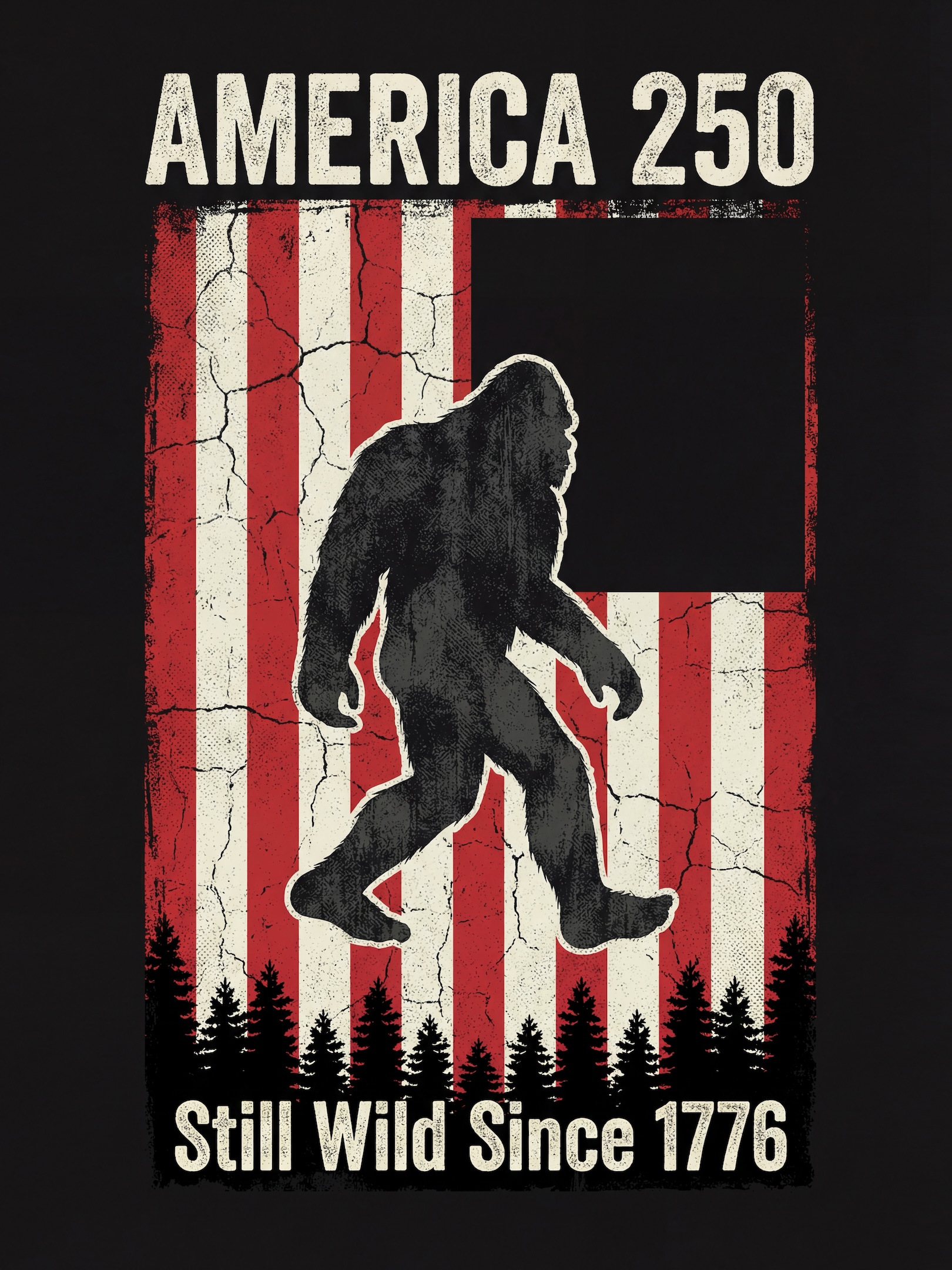 Bigfoot with American Flag – Still Wild Since 1776 Patriotic Novelty Art — Patriotic Wall Art 1776-2026