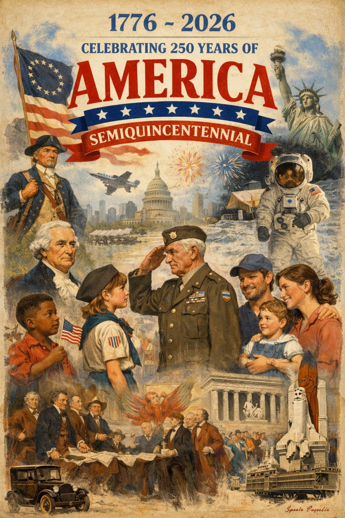 Celebrating 250 Years of America – 1776–2026 Historical Montage Art — Patriotic Wall Art 1776-2026