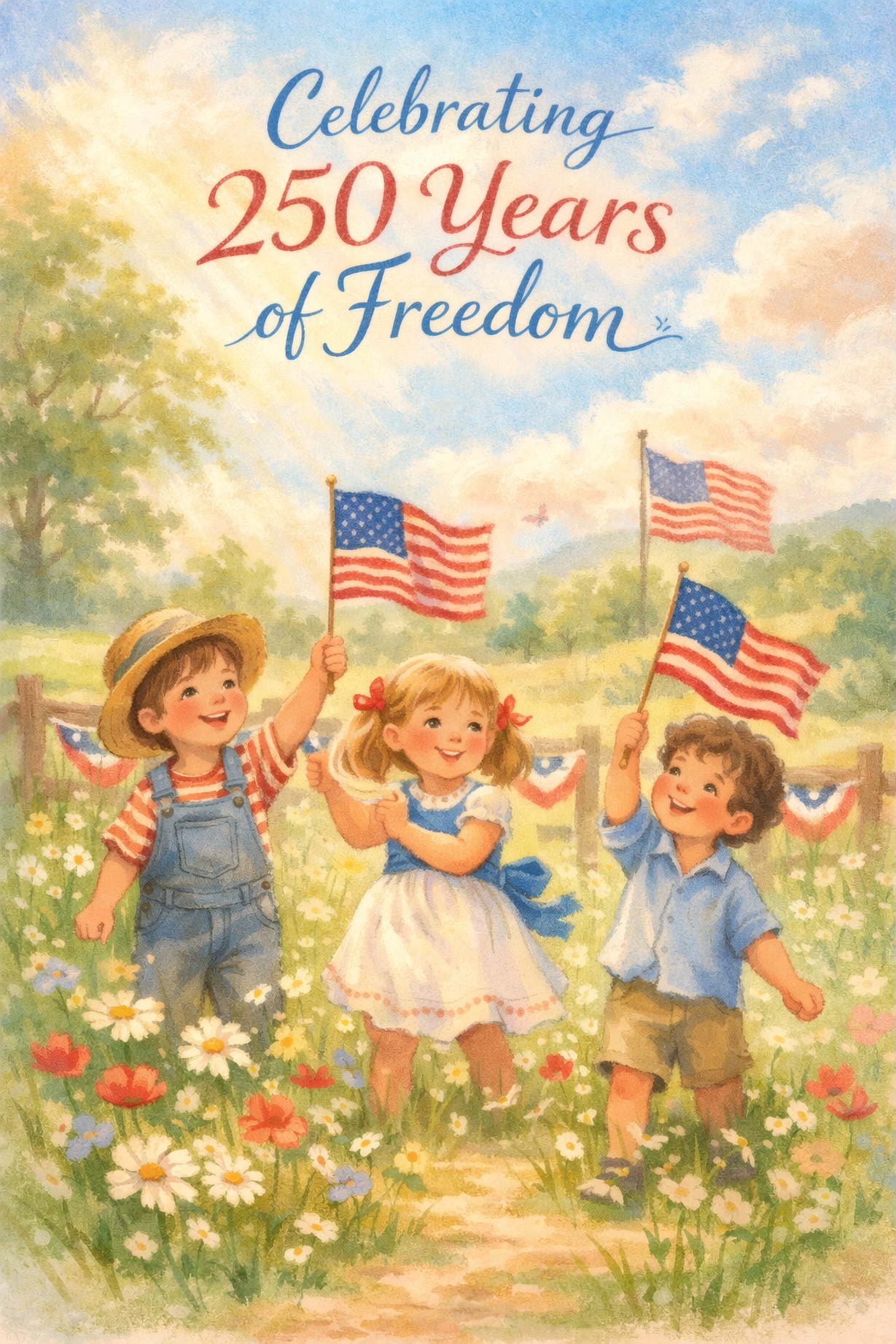 Celebrating 250 Years of Freedom – Vintage Children's Patriotic Art — Patriotic Wall Art 1776-2026