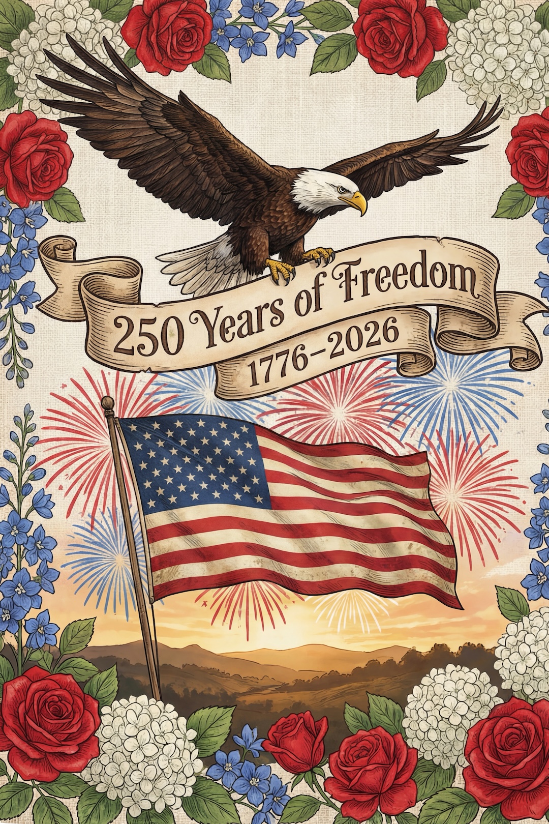 Eagle and Flag Celebration – USA 250 Anniversary Patriotic Collage Art — Patriotic Wall Art 1776-2026