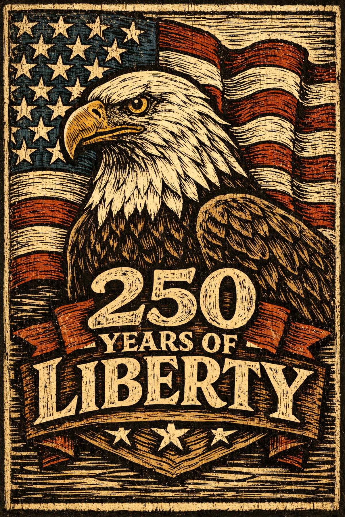 Eagle of Liberty 250 Years – American Heritage Anniversary Poster Art — Patriotic Wall Art 1776-2026