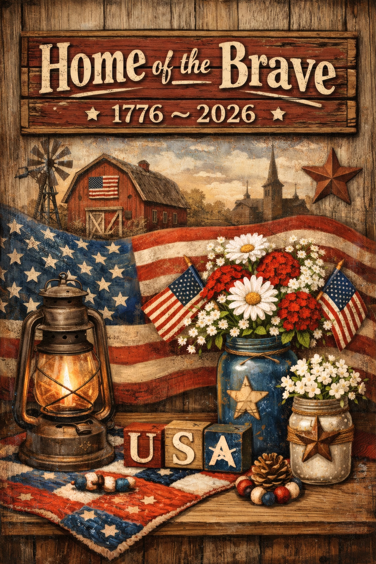Home of the Brave 1776–2026 – USA Semiquincentennial Patriotic Art — Patriotic Wall Art 1776-2026