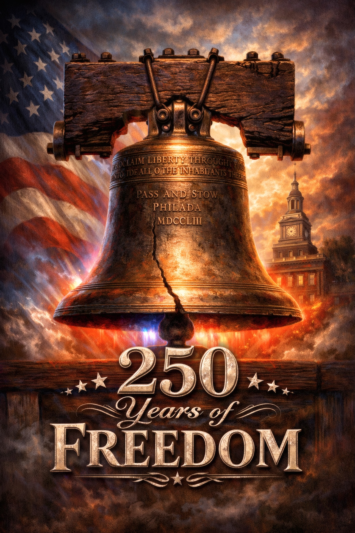Liberty Bell 250 Years of Freedom – USA Semiquincentennial Heritage Art — Patriotic Wall Art 1776-2026