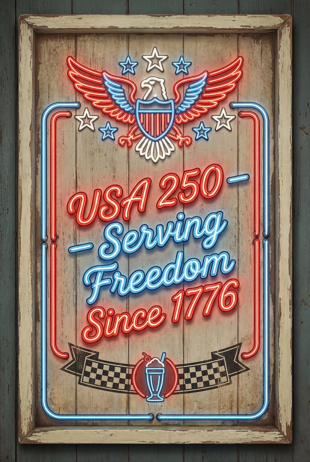 Patriotic Neon Sign Celebration – USA 250 Anniversary Glow Art — Patriotic Wall Art 1776-2026