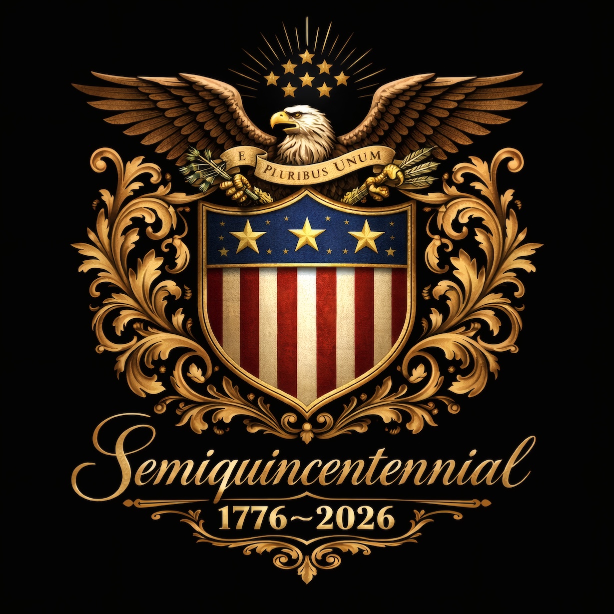 Semiquincentennial Eagle Crest – USA 250 Gold Shield Patriotic Emblem — Patriotic Wall Art 1776-2026