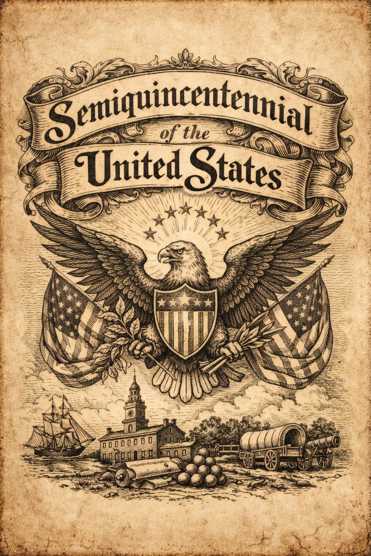Semiquincentennial United States – Home of the Brave Heritage Crest Art — Patriotic Wall Art 1776-2026