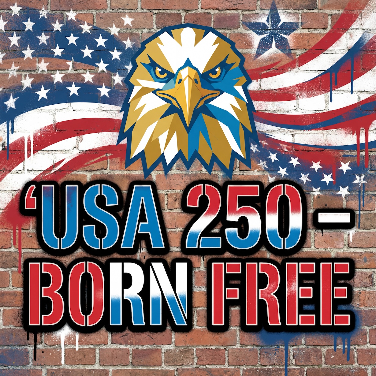 USA 250 Born Free – Bald Eagle Patriotic Banner Anniversary Print — Patriotic Wall Art 1776-2026