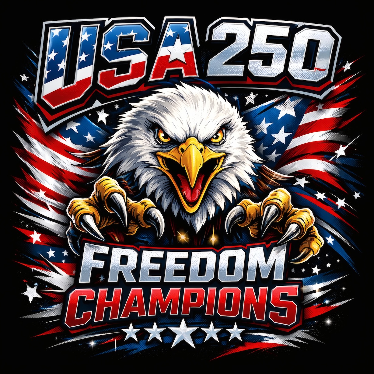 USA 250 Freedom Champions – Bold Eagle Anniversary Battle Art — Patriotic Wall Art 1776-2026