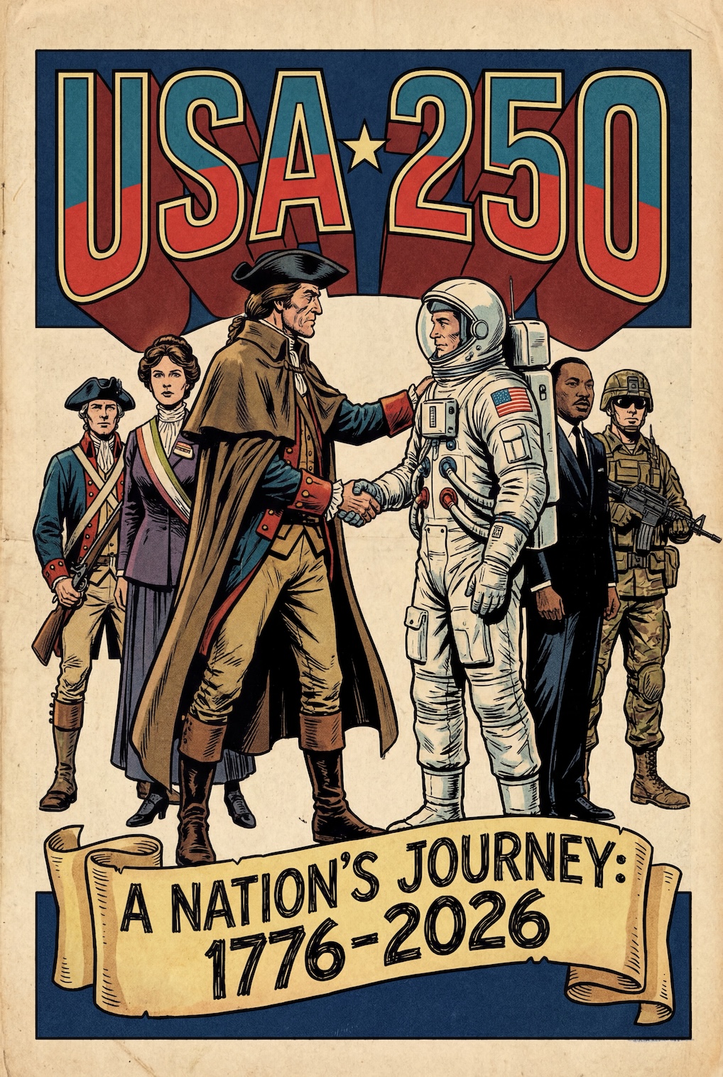 USA 250 A Nation's Journey – 1776–2026 Patriotic Heritage Panorama — Patriotic Wall Art 1776-2026