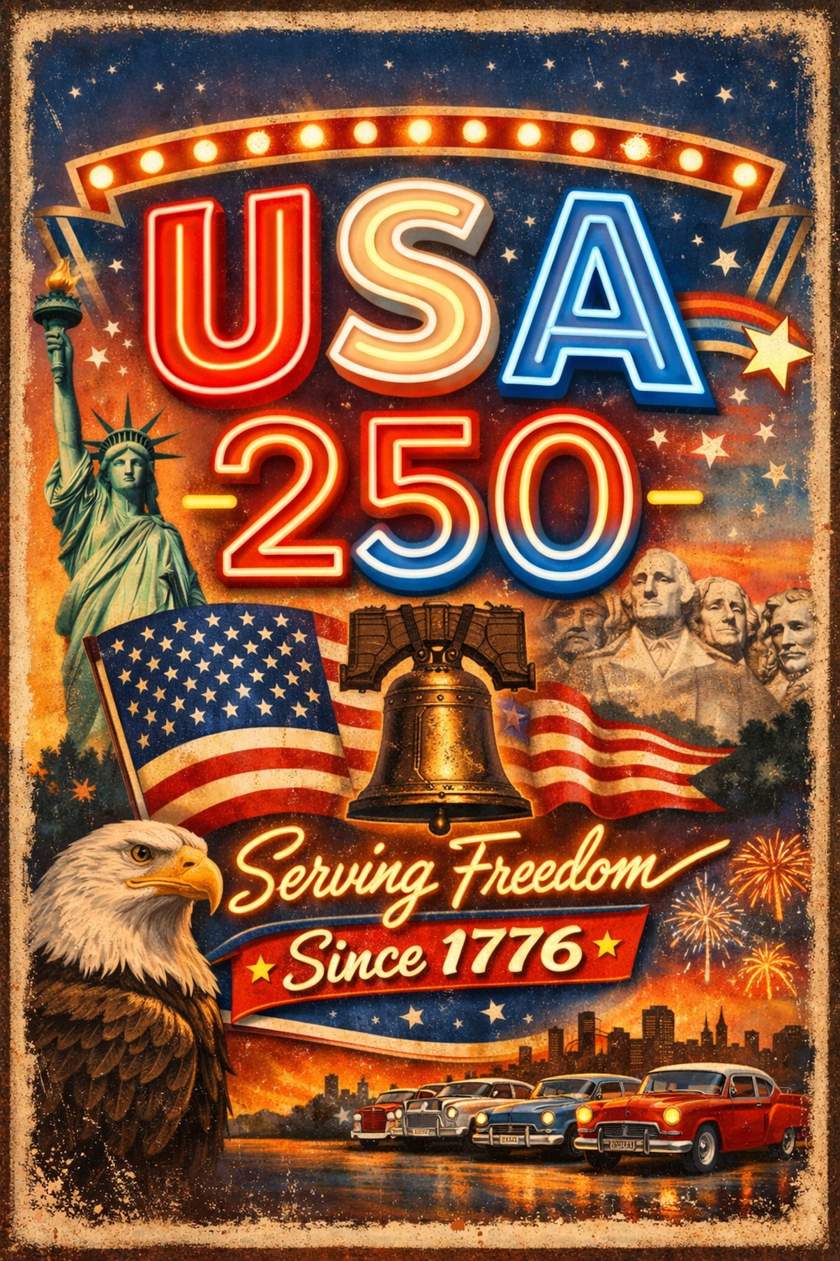 USA 250 Celebration Poster – Serving Freedom Since 1776 Patriotic Design — Patriotic Wall Art 1776-2026