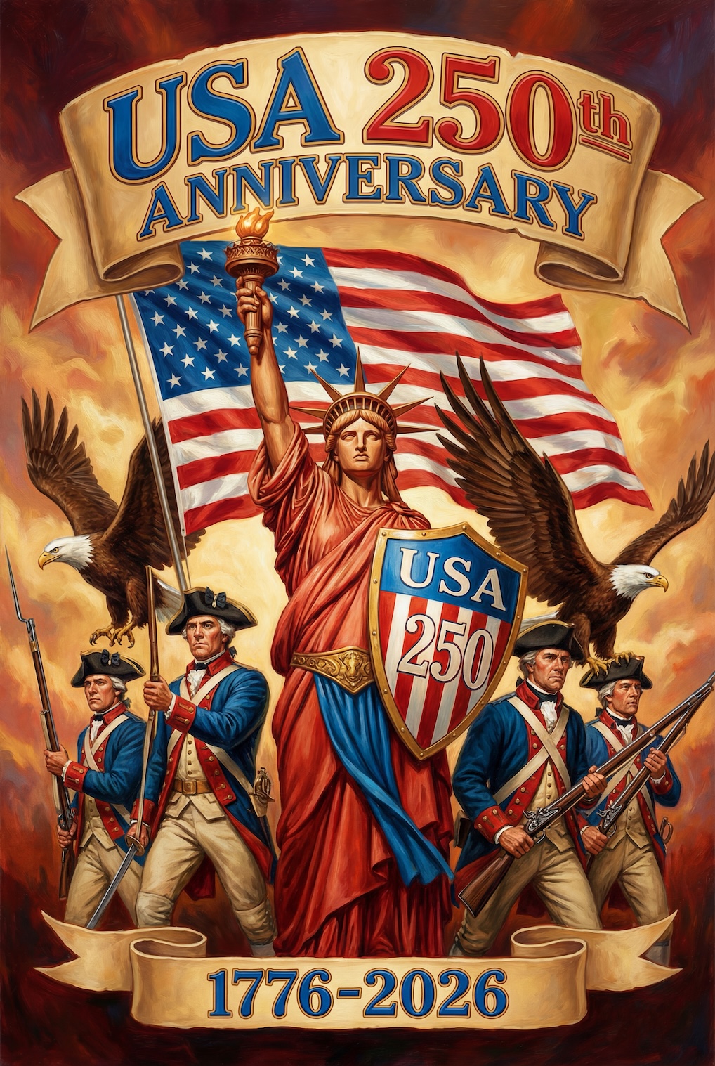 USA 250th Anniversary Lady Liberty – Patriotic Celebration Poster — Patriotic Wall Art 1776-2026