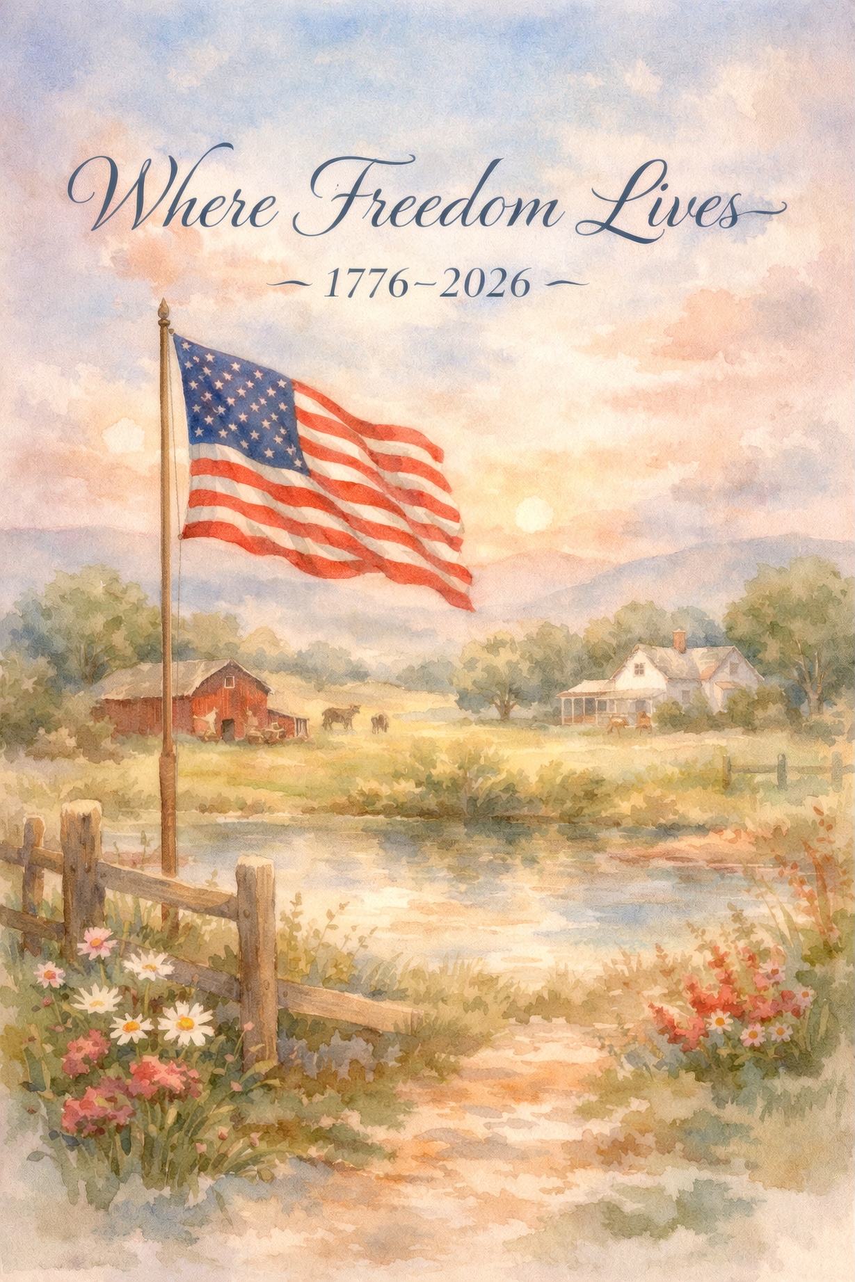 Where Freedom Lives – American Country Landscape Patriotic Heritage Art — Patriotic Wall Art 1776-2026